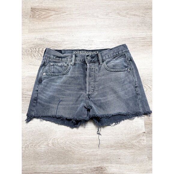 American Eagle Cut Off Hi Rise Girlfriend Denim Shorts 2 Black Womens - Picture 3 of 14